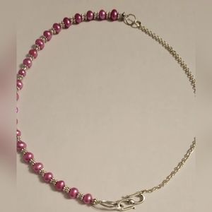 Pink pearl and chain hook and eye necklace